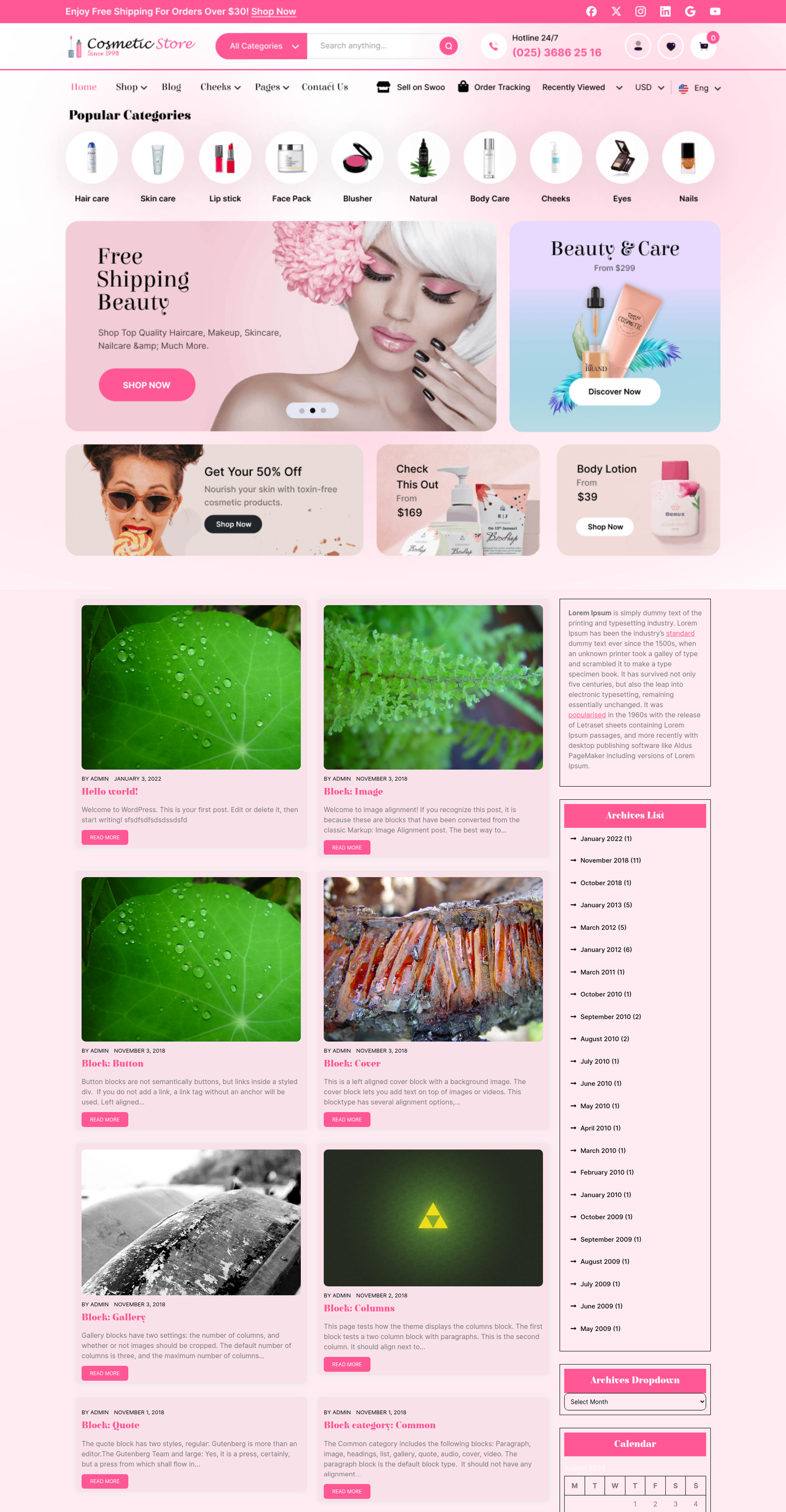 Free Cosmetic WordPress Theme