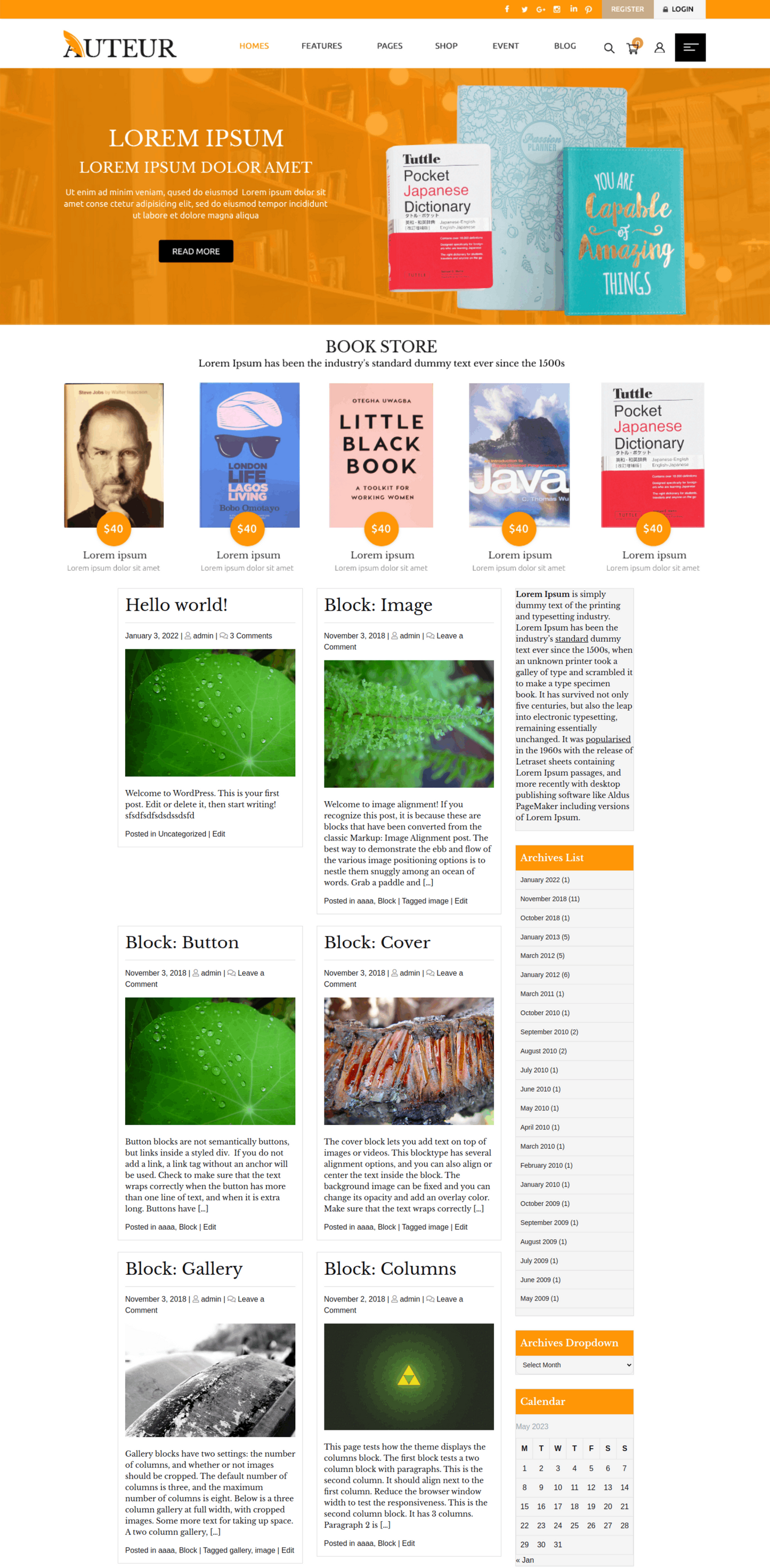 Free Bookstore Wordpress Theme