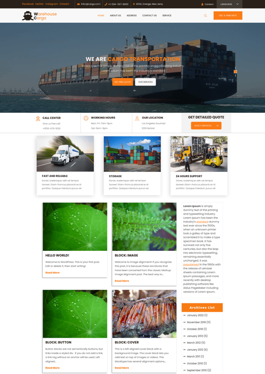 Free Cargo WordPress Theme