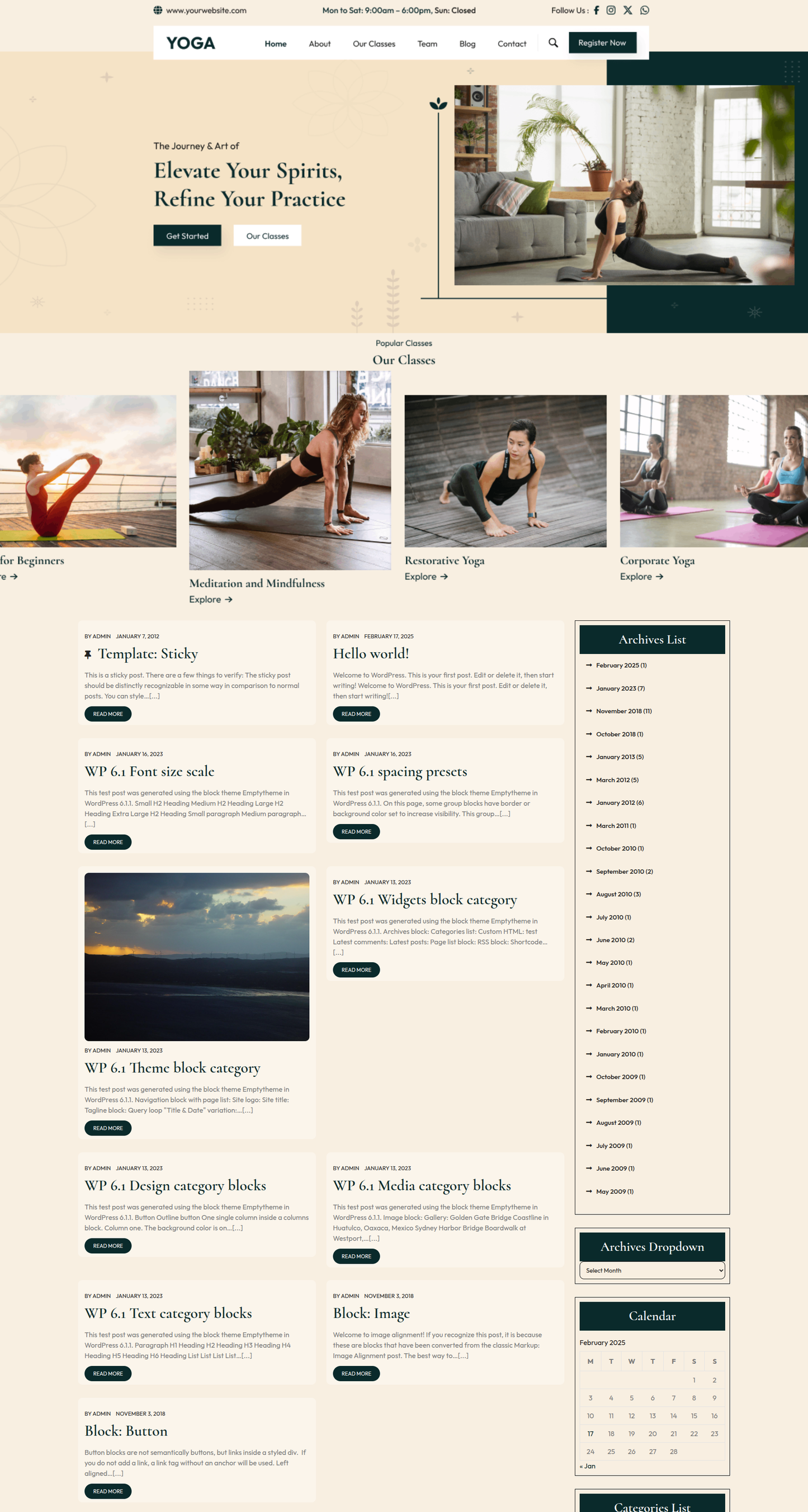 Free Yoga WordPress Theme